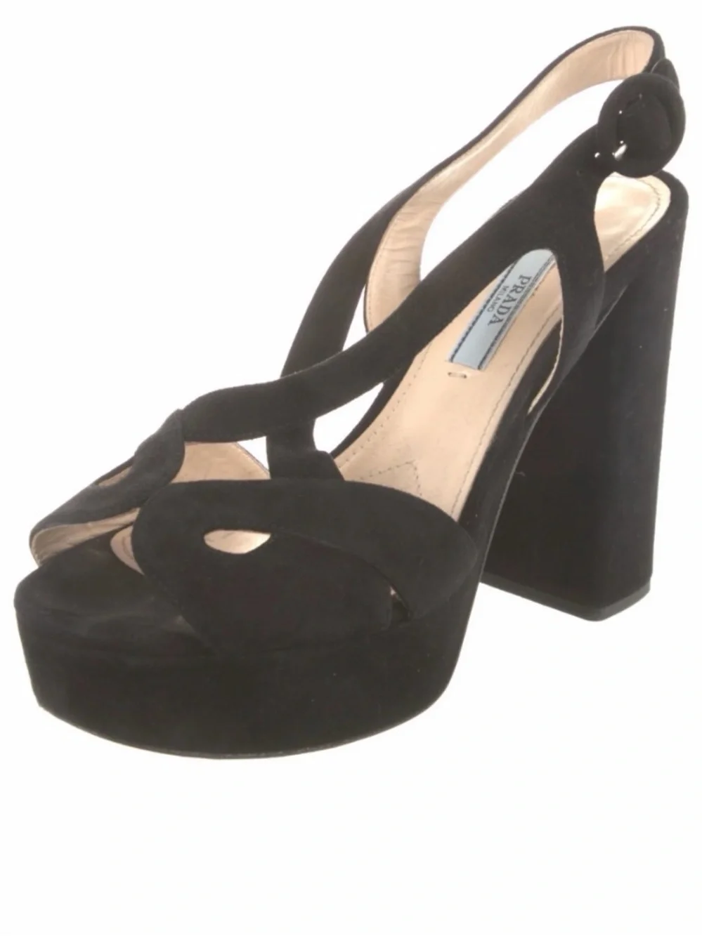Prada Black Suede Platform Block-Heel Sandals Sz 37